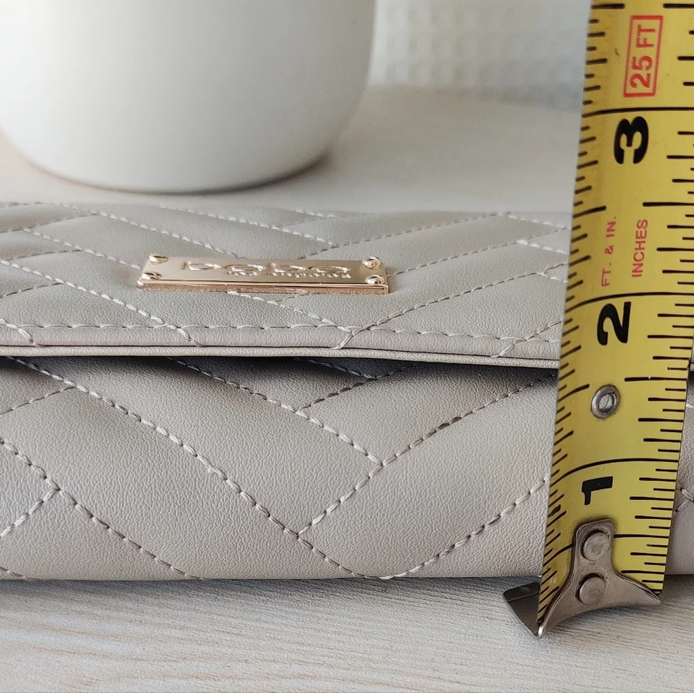 Bebe Women's Sand Beige Faux Leather Trifold Wristlet/Wallet